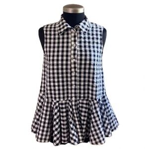 LOVE Black and White Gingham Sleeveless Button Down Peplum Top Size Small